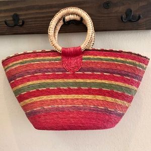 ✨NWOT Multicolored Striped Straw Tote✨